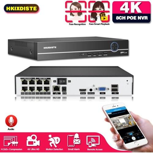 H.265+ 8CH 8MP NVR RJ45 POE 8 Channel Surveillance Video Audio Recorder Security Camera System CCTV Onvif Face Detection Record