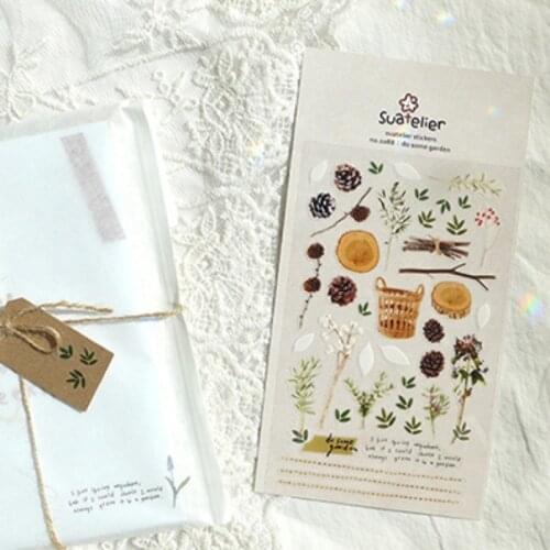 Clear scrapbooking PET pine cone tree green branch sticker fruit plant garden style stickers book planner home decoration