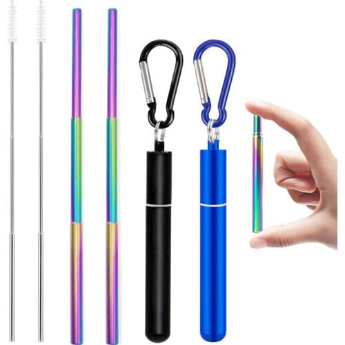 Telescopic Metal Drinking Straw Collapsible Reusable Straw Portable Stainless Steel Straw with Case and Brush for Travel Outdoor