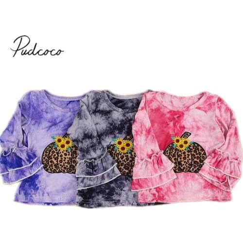 Infant Kids Baby Girls Halloween Embroidery Top, Toddler Layered Ruffle Sleeve Round Neck Tie-dye Pullover 1-6Years