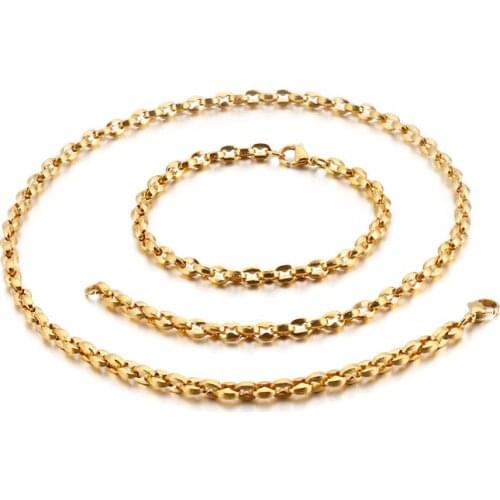 Street Punk Jewelry 50mm Stainless Steel Chain Accessories Necklace Bracelet Set