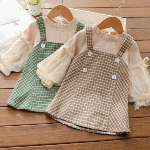 Baby Girls Vintage Patchwork Dresses for Children Girls Spring Lace Long Puff Sleeve Dress Kids Girls Cute Party Dress Clothes