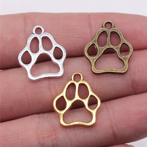WYSIWYG 20pcs 19x17mm 3 Colors Antique Gold Antique Silver Color Antique Bronze Hollow Dog Paw Charms For Jewelry Making