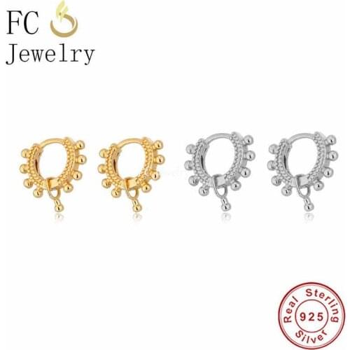 925 Sterling Silver Punk Rock Style Round Circle Beaded Slide Lock Clips Huggies Hoop Earring For Women Pendientes Brincos 2021