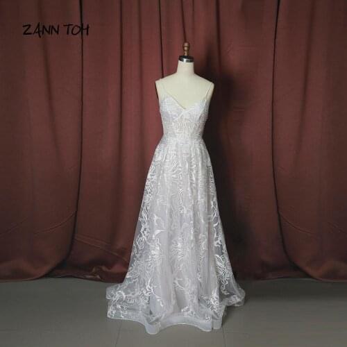 Spaghetti Strap A-line Dress Embroidery V-neck Wedding Dresses Vestido de Noiva Romantic High Quality Custom