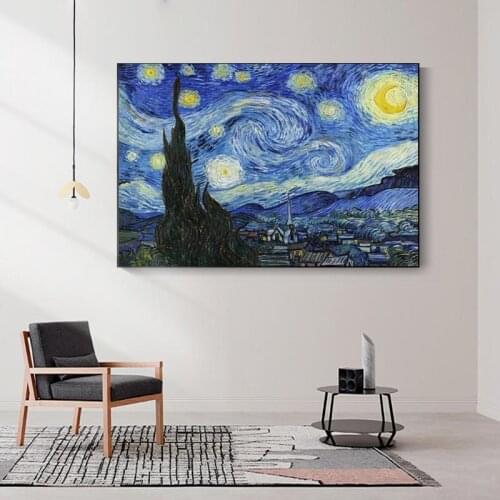 Famous Art Oil Painting Van Gogh Starry Night Oil Painting Art Poster on The Wall and Impressionist Art Painting Home Decoration
