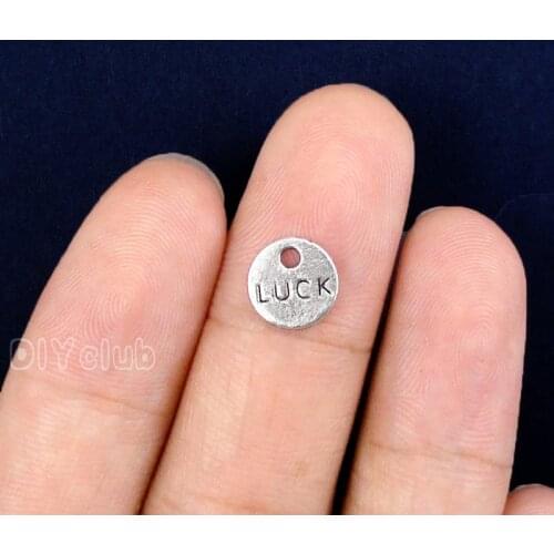 200pcs-Luck Disc Charms, Antique Tibetan Silver Good Luck Charm Pendant 9mm
