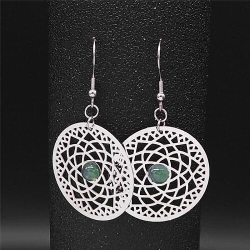 2021 Bohemia Flower of Life Stainless Steel Natural Stone Round Dangle Earring for Women Boho Jewelry boucle d oreille E8009S04