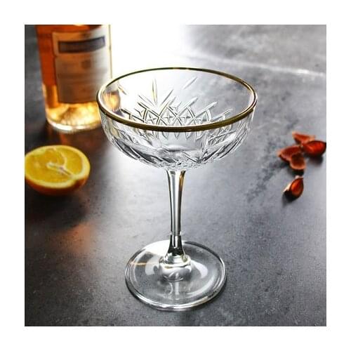 255ml Creative Engraving Coupe Champagne Coupes Glass Gold Rim Glasses Goblet