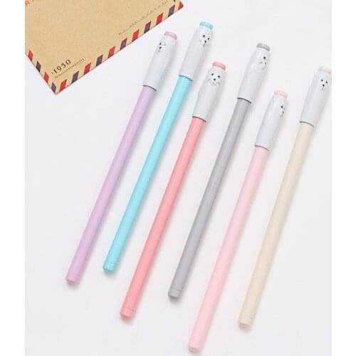 36PCS Cartoon Creative Pen Cover Bear Neutral Pen Cute Cub Black Water-sex Pen Stationery Supplies