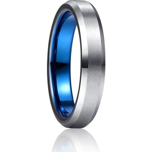 4mm Blue Outer Ring Steel Salad Chamfered Tungsten Carbide Ring High Polish Men Carbon Inoxidable Rings