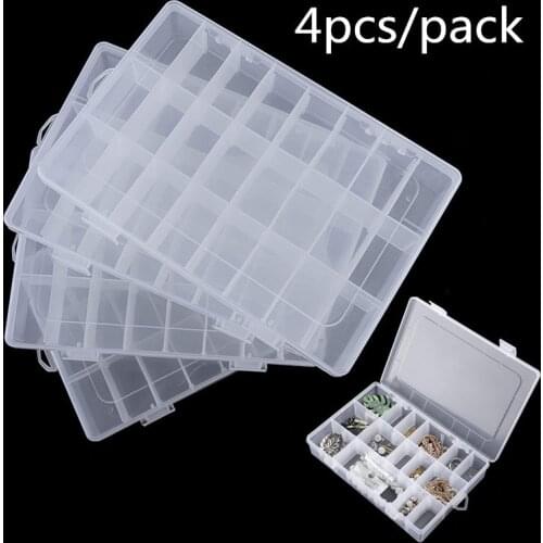 4pc/lot 24 Grid Storage Box Organizer Case Container Cajas Organizadora Storing Plastic Box Jewelry Beads Pill Screw Organizador