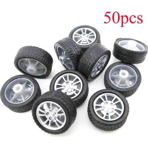 50PCS Diameter 16mm Toy Rubber Wheel Miniature Plastic Tires Thickness 6mm Micro Tyres Spare Parts for DIY RC Car Model 2mm Axle