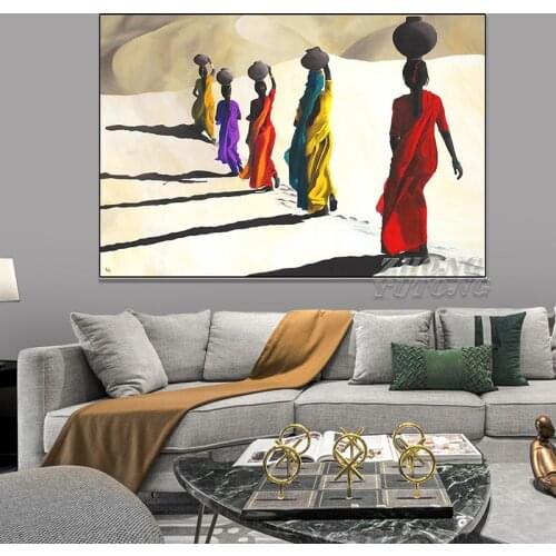 African Woman Walking in Desert Painting on Canvas Posters and Prints Scandinavian Canvas Art Wall Picture for Living Room Decor