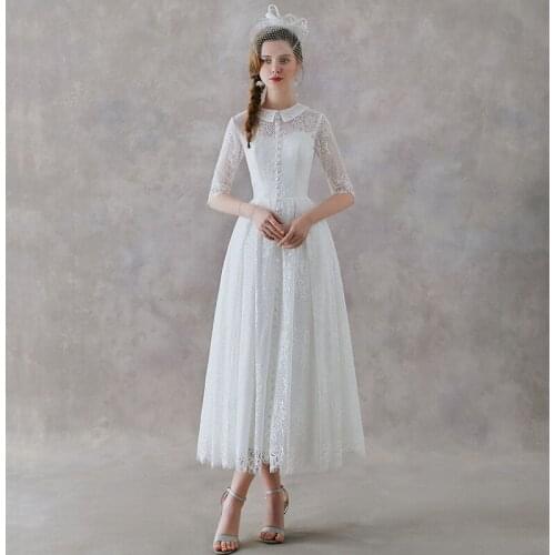 White Lace Simple Elegant Vintage Hepburn Wedding Dress 2020 Light Slimming Super Fairy French Retro Little