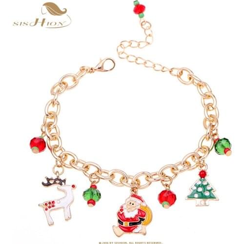 SISHION Dropshipping Cute Santa Claus Charm Bracelet For Women Kids With Chain Bracelet Christmas Jewelry QY0546