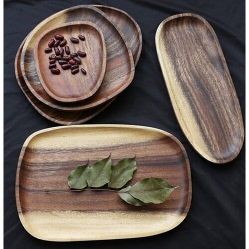 Wood Dinner Plates Reusable Serving Tray for Cake Sweets Fruit Dessert Coffee Dish Round Wood Dinner Tableware Plates Home Decor