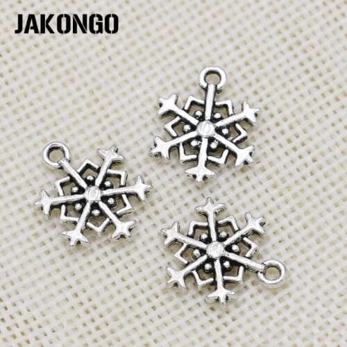 40PCS Antique Silver Plated Christmas Snowflake Charms Pendants for Bracelet Jewelry Making DIY Handmade Craft 18x14mm