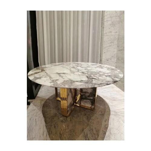 European and American style board simple marble round dinner table Snow White Dining Table Kitchen furniture
