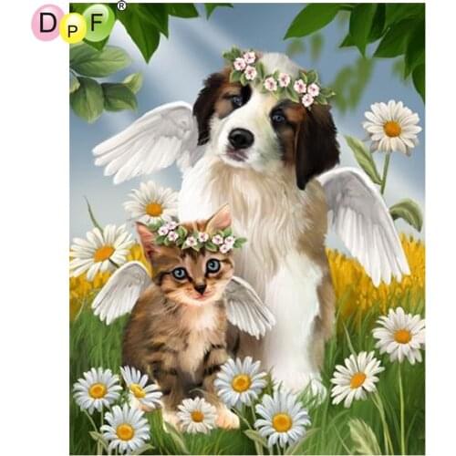 DPF DIY Angel cats and dogs 5D diamond embroidery needlework diamond painting cross stitch home decor diamond mosaic full square