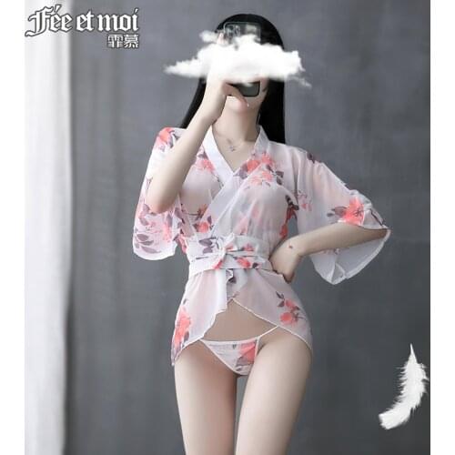 FM sexy lingerie lace nightdress sexy sling tulle kimono pajamas set