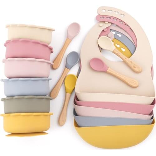 Customized For Children Dining Appliance Waterproof Baby Bibs Solid Food Suction Bowl Feeding Spoons Set Baby Stuff