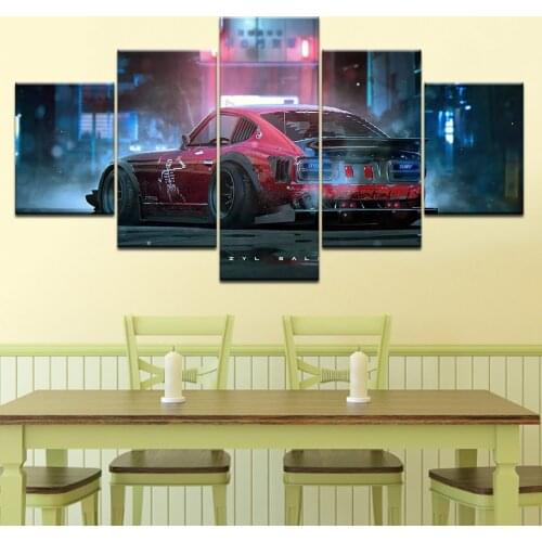 Canvas Painting Wall Art Modular Living Room Home Decor Poster 5 Pieces Luxury red Sports car HD Prints Forest landscape Picture