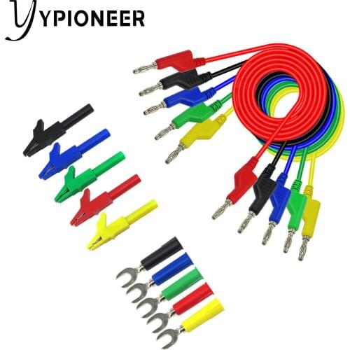 YPioneer P1036A 4mm Banana to Banana Plug Test Lead Kit with Alligator Clips U Type Spade Adapter for Multimeter Testing