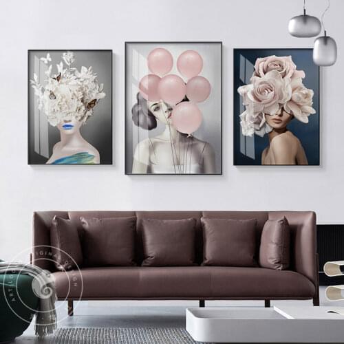 Beautiful Flowers Women Canvas Painting Decorative Wall Art Canvas Posters and Prints Wall Pictures for Living Room Home Decor