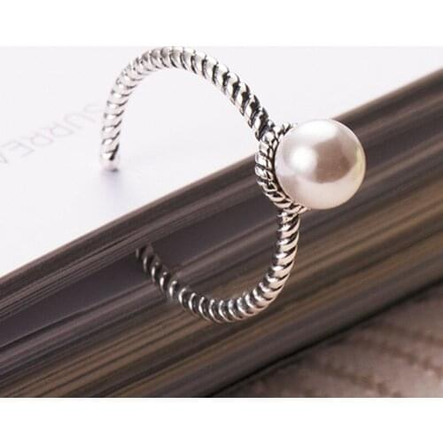 Red Trees Brand Fine Jewelry Women Silver Ring Adjustable Size 925 Sterling Silver Ring With Man-made Pearl