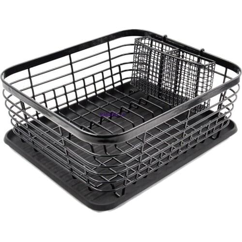 Kitchen Dish Drainer Drying Rack with Drip Tray and Storage Basket Kitchen Sink Organizer Shelf Sink Drying Rack Black