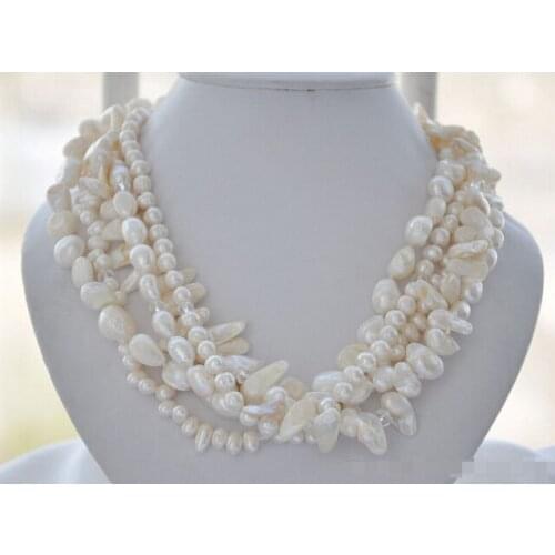 Hot sale5strands white baroque freshwater pearl necklace 21inch