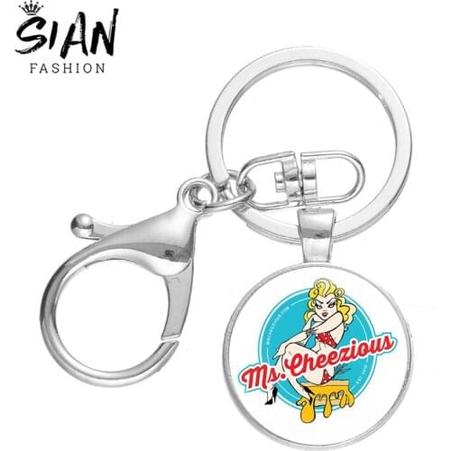 Fashion Mechanic Girl Pendant Keychain Sexy Girl Locker Toolbox Glass Dome Metal Keyring Clasp Buckle for Unisex Jewelry Gifts