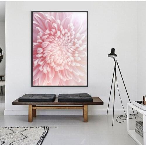 5D DIY Poured Glue Diamond Painting Kits Scalloped Edge Pink Chrysanthemum Elegant Flower Wall Art Nordic Living Room Decoration