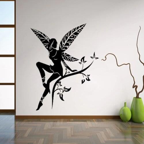 Wild Flower Fairy Tree Wings Wall Decal Sticker Transfer Stencil Mural Art Wall Stickers Wall Decor For Nursery Kids Room L123