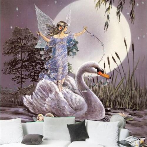 Beibehang Customized Wallpaper European Fashion Mural Tree Standing Swan Angel Romantic Background Wallpaper Decorative Painting