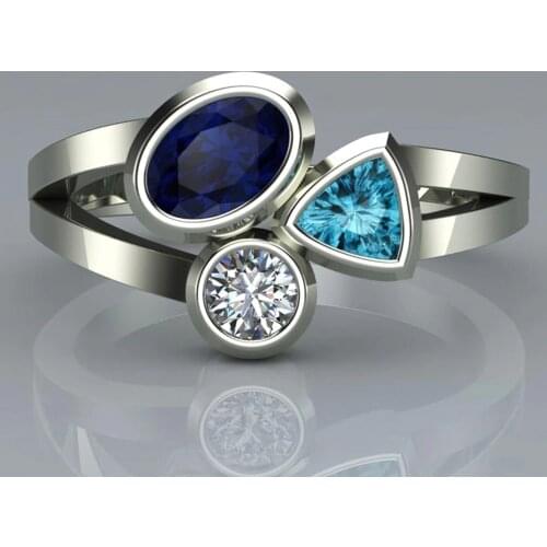 Huitan Round Oval Triangle Stone In One Wedding Ring Superb Fasinating Three Different Color Zircon Stone Engagement Ring Band