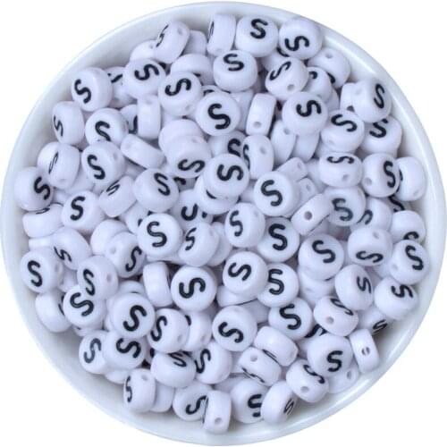Single letter S Round Acrylic Letter Beads Set for Kid Bracelets Necklace Making Beaded Material Plastic Alphabet Beads