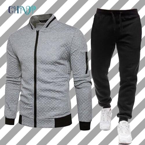 Solid Color Tracksuit Men Set Autumn New Casual Mens Cardigan Jacket + Pants Two-Piece Tracksuit Trendy Sportswear Set Male