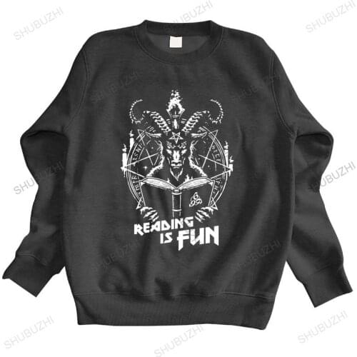 Autumn winter hoodies Baphomet Men sweatshirt Pre-shrunk Cotton Satan Demon sweatshirts Geeks Reading Is Fun unisex sweatshirt
