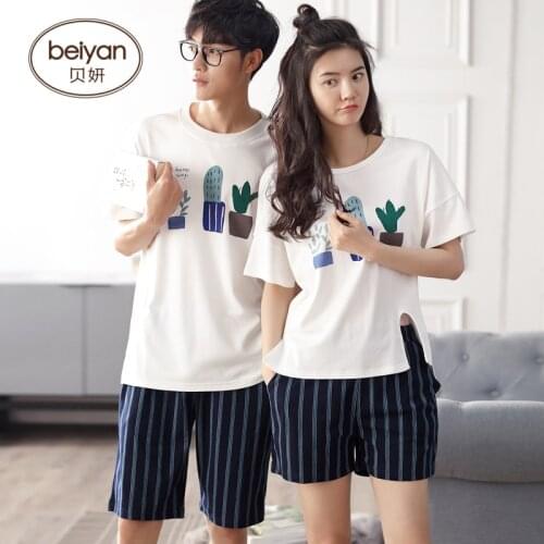 Hot Sale Couple Pajamas Set Summer Men Or Women Short Sleeve Pyjamas Lovers Sleepwear Nightwear Home Clothing