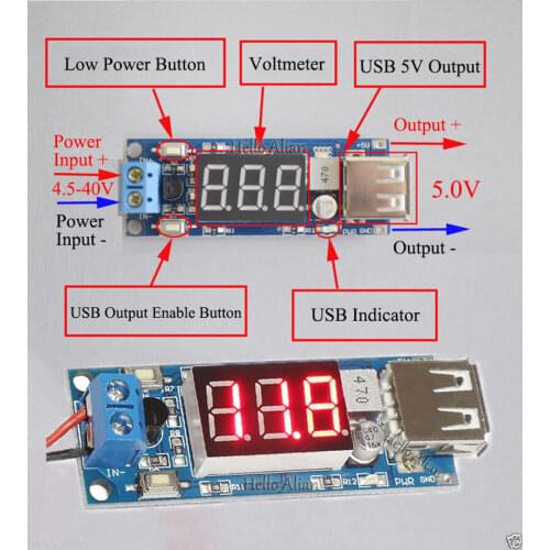 DC 4.5V-40V 12V To DC 5V 2A USB Charger Step-down Converter Car LED Voltmeter Module