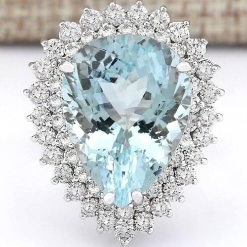Luxury Women Light Blue Drop Cut Zircon Rings for Wedding Engagement Promise Bridal Set Jewelry