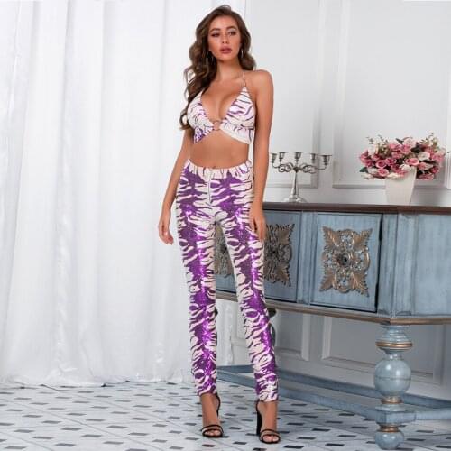 Shesrim Sexy Strapless Back Tight Sequins Multicolor Two-Piece High-Quality Nightclub Party Womens Set