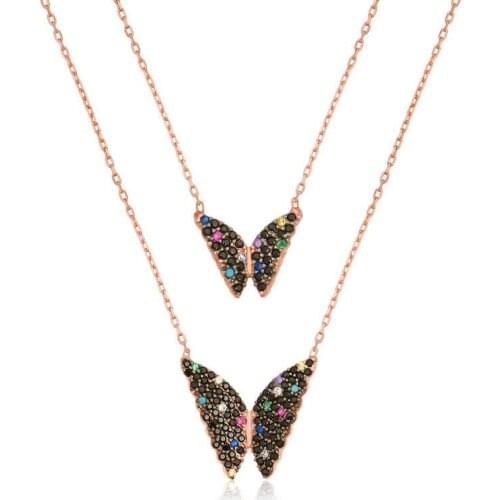 Silver Double Chain Butterfly Necklace