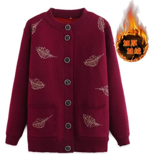 Middle-aged and Elderly Womens Sweaters Cardigan Winter Sweater Knitt Coat Single Breasted Casual Jacket Tops Mother Dress 4XL