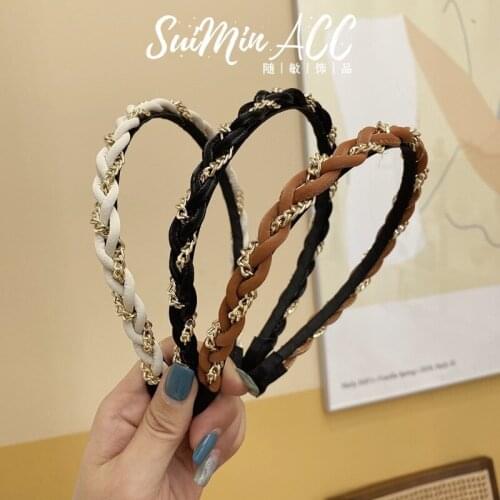 Thin Elegant Chain Makeup Headbands Hairbands Simple Flannel PU Leather Weave Crossed Hair Hoops Headwrap Accessories Wholesale