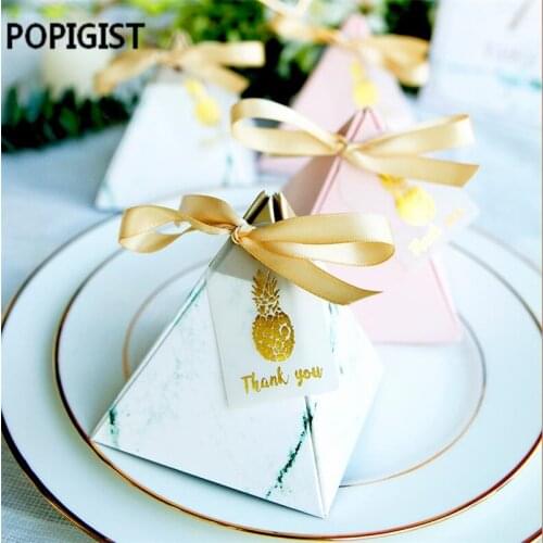 Triangular Pyramid Two pattern Candy Boxes + thank you tags Bomboniere Wedding Favors souvenirs Gift Box Chocolate Box 100pcs