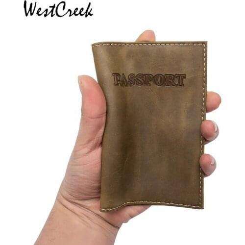 WESTCREEK Brand Retro Crazy Horse Genuine Leather Minimalism Passenger Ticket Passport Holder Passport Cover Card Holder