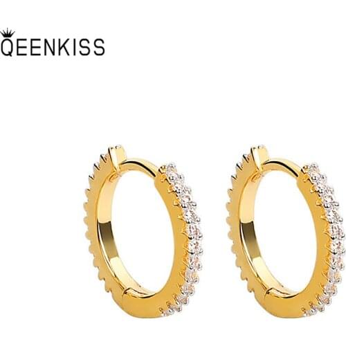 QEENKISS EG697Fine Jewelry Wholesale Fashion Woman Girl Birthday Wedding Gift Round AAA Zircon18KT Gold White Gold hoop Earrings